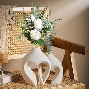 Ceramic Vases Set, Heart Shaped Hollow White Vases Set of 2